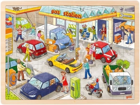 Goki puzzle en bois station-service 96 pièces