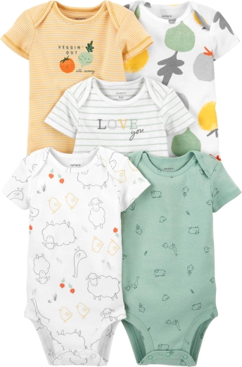 Body bébé Carter’s à manches courtes Veggies neutre, lot de 5, taille 46