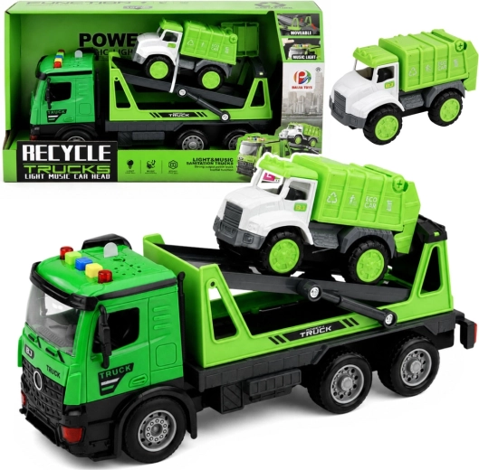 Camion de dépannage jouet vert avec camion poubelle – lumières et sons