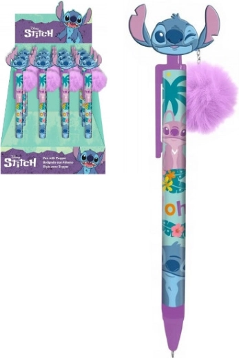 Stylo à bille avec tête STITCH et porte-clés pompon amovible