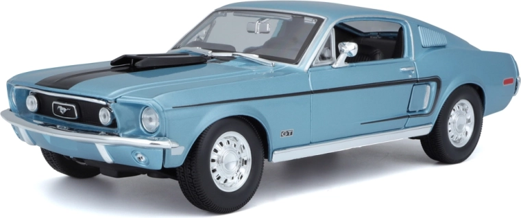 Maisto Ford Mustang GT Cobra Jet Fastback 1968 – modèle métallique 1:18, bleu métallisé