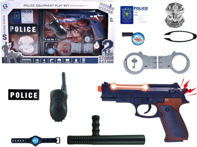 Grand ensemble policier avec pistolet, son et insigne
