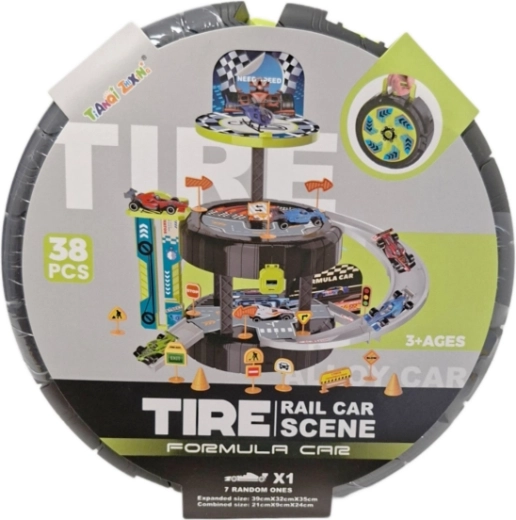 Circuit de course pliable dans une valisette en forme de pneu - 1 pièce