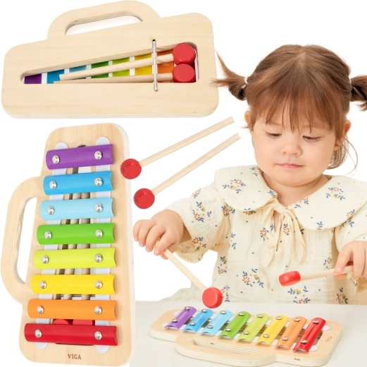 Xylophone en bois pour enfants avec lames arc-en-ciel VIGA