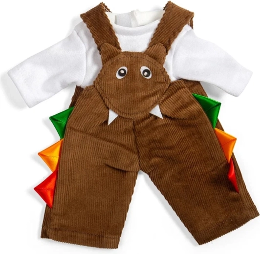 Bigjigs Toys pantalon marron en velours côtelé avec salopette et t-shirt pour poupée 28 cm