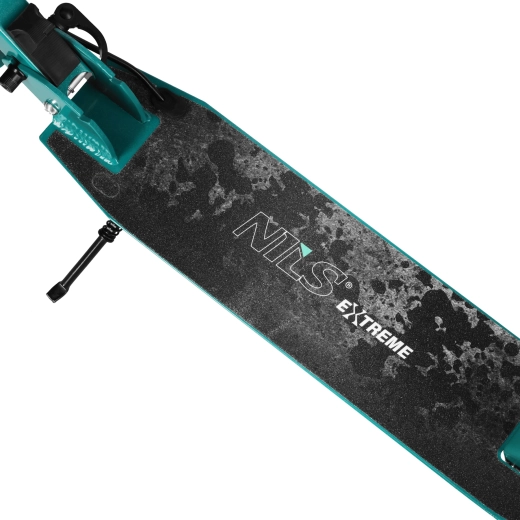 Plateforme antidérapante, béquille et frein arrière