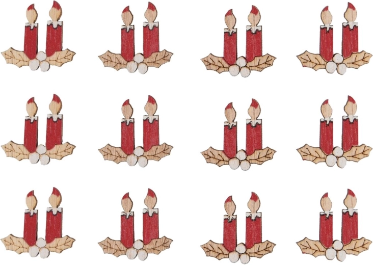 Bougies en bois autocollantes rouges 3 cm (12 pcs)