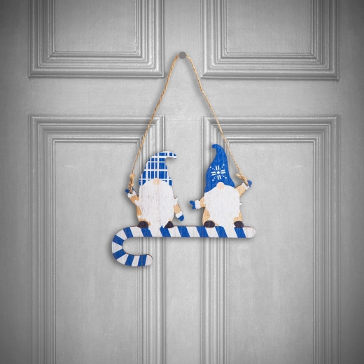 Décoration de Noël en bois, lutin bleu, 15 cm