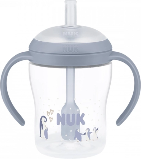 Biberon d’apprentissage NUK Perfect Match avec paille en silicone 150 ml, pingouin