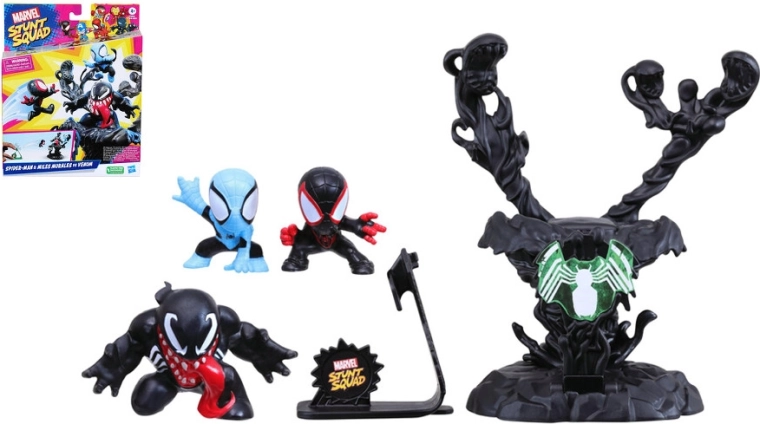 Spider-Man et Miles Morales vs Venom – figurines en caoutchouc avec lanceur