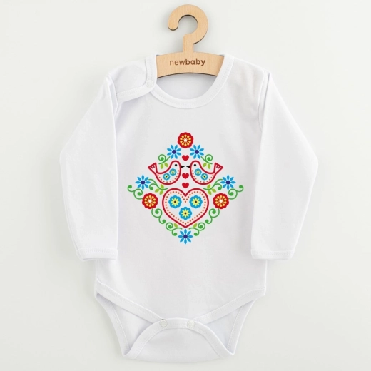 Body bébé à manches longues New Baby, motif folklorique oiseaux, taille 62 (3 à 6 mois)