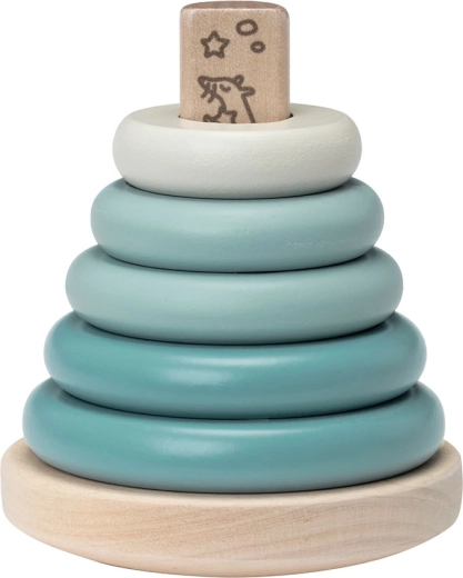 Pyramide empilable en bois Micki avec anneaux bleue