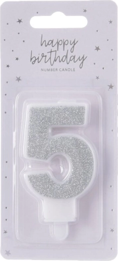 Bougie d’anniversaire chiffre 5 argentée 7 cm