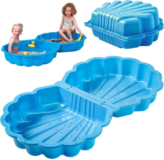 Bac à sable et petite piscine en forme de coquille 2-en-1, fermable, fond antidérapant, bleu