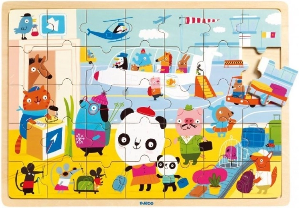 DJECO puzzle en bois aéroport 35 pièces