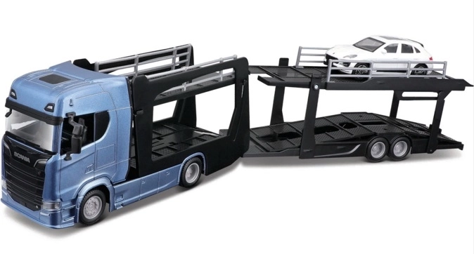 Bburago Street Fire camion Scania 770S avec semi-remorque et Porsche Macan 1:43
