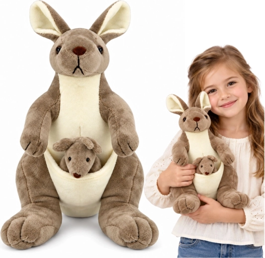 Peluche kangourou avec son petit, 30 cm