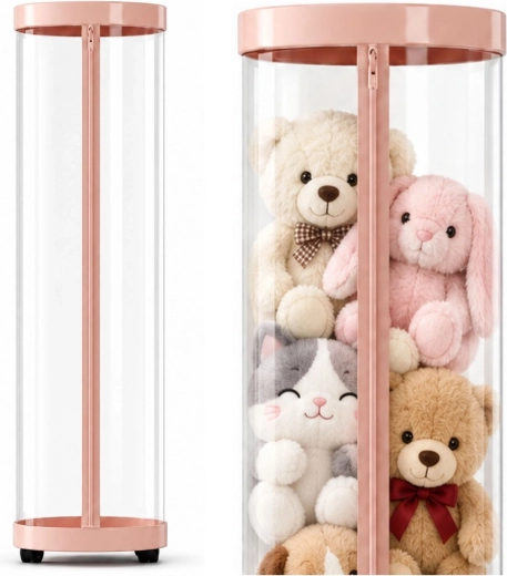 Organisateur rotatif rose pour peluches et jouets avec éclairage LED, 126 cm