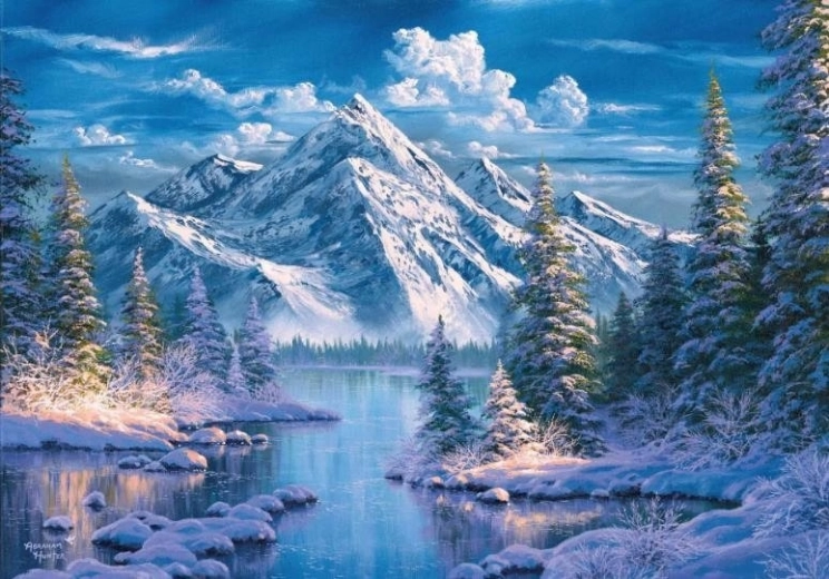 Peinture diamant Rivière dans une vallée de montagne