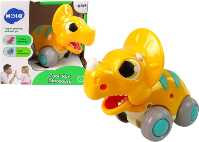 Dinosaure triceratops jaune à roulettes – jouet en plastique pour enfants