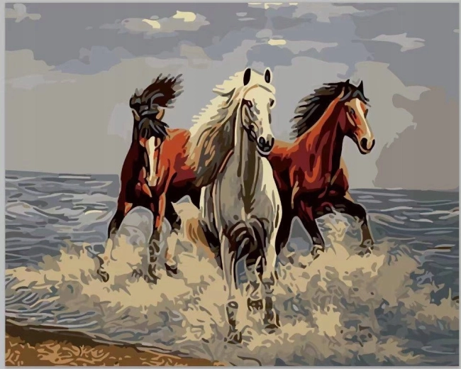 Norimpex Peinture par numéros Trois chevaux au galop 40 × 50 cm
