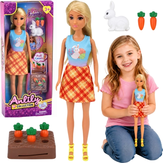 Poupée Anlily avec lapin blanc et carottes