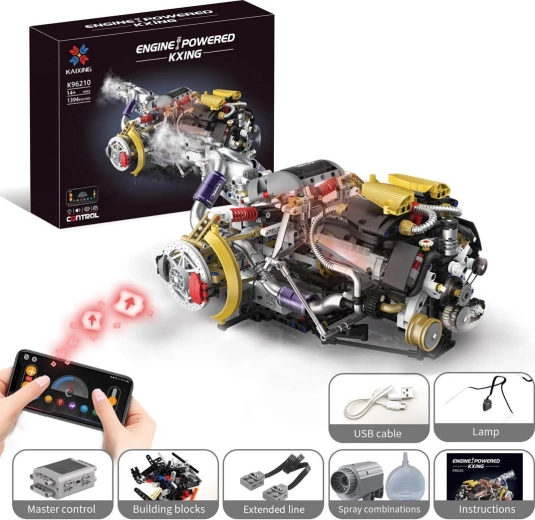 Kit de construction de moteur avec USB, lumière LED et effet fumée (1394 pièces)