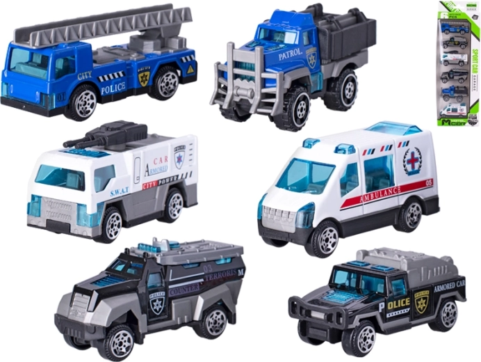 Set de petites voitures de police en métal 7 cm, 6 pcs