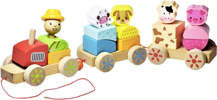 Petit train en bois avec animaux