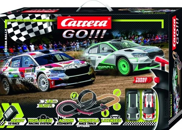 circuit carrera go skoda rally 4,9 m avec looping et deux voitures fabia rs rally2