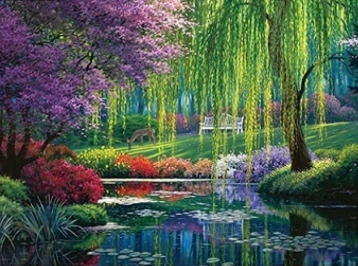 NORIMPEX Peinture par numéros Parc verdoyant au bord de l’eau 40 × 50 cm