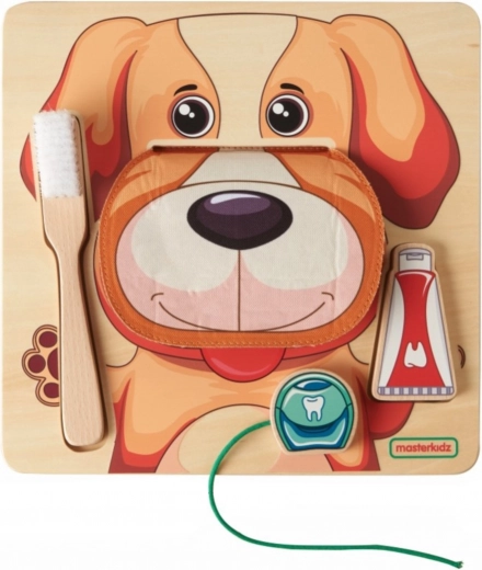 Masterkidz tableau Montessori en bois pour apprendre à se brosser les dents – petit chien