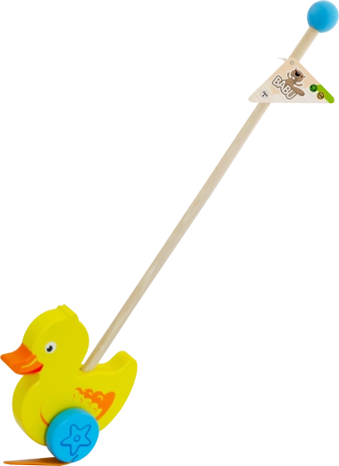 Babu canard en bois à pousser sur tige pour enfants dès 2 ans