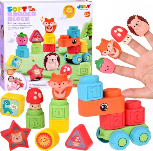 Cubes sensoriels souples en caoutchouc 3 en 1 avec marionnettes à doigts