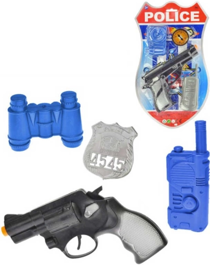 Pistolet de police à claquettes 18 cm avec set d’accessoires (appareil photo/jumelles)