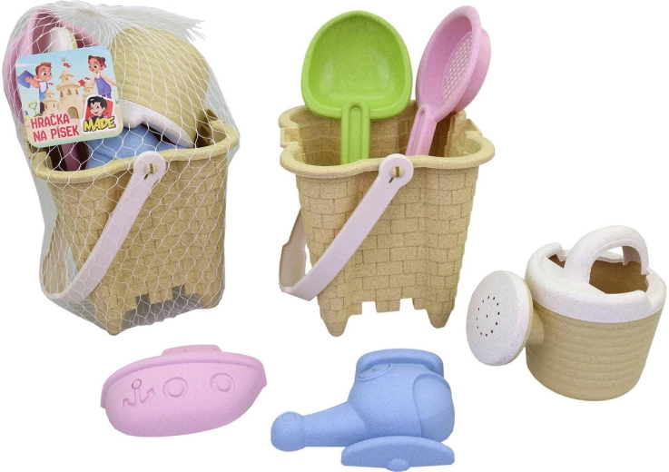 Set de sable avec seau en forme de château et arrosoir - 6 pièces