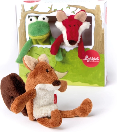 Ensemble de marionnettes à doigt en peluche Sigikid – écureuil, renard et grenouille