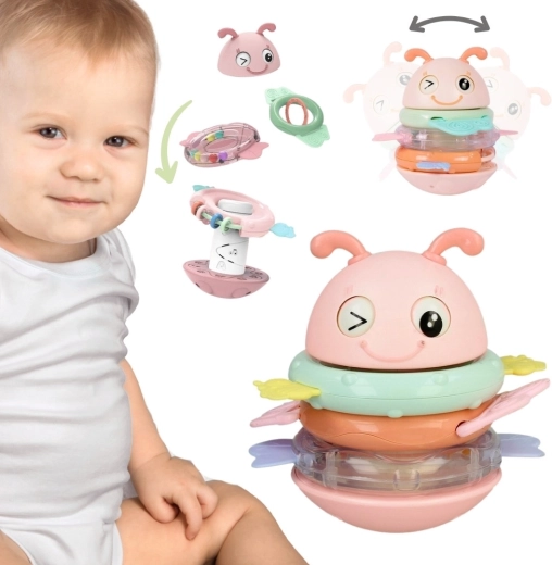 Jouet sensoriel pour enfants Woopie, abeille 2 en 1 avec hochet et anneau de dentition, rose