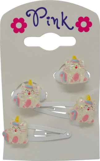 Accessoires pour cheveux Chat – ensemble de barrettes et élastiques pour enfants (4 pièces)