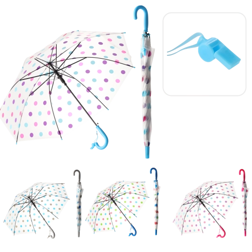 Parapluie transparent pour femme à pois colorés, diamètre 83 cm