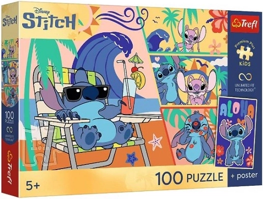 Puzzle premium pro pour enfants Lilo et Stitch – Journées à la plage, 100 pièces