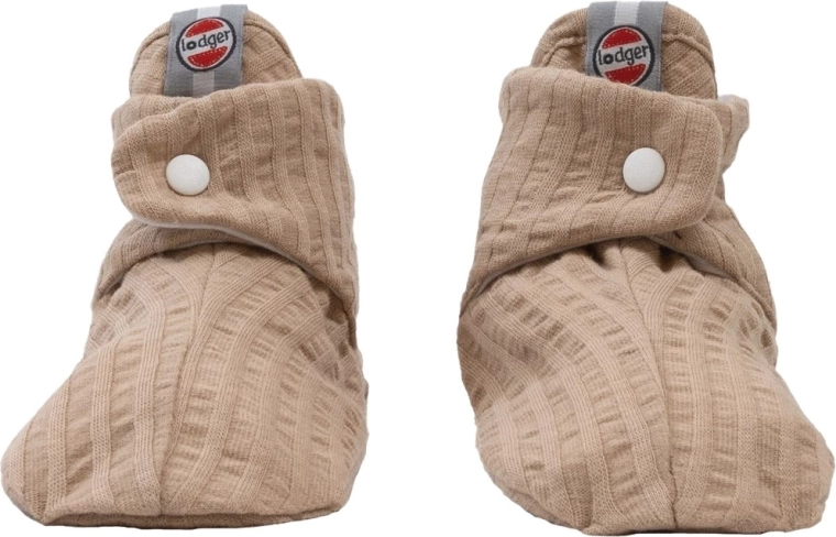 Chaussons en coton Lodger seersucker beige 3–6 mois