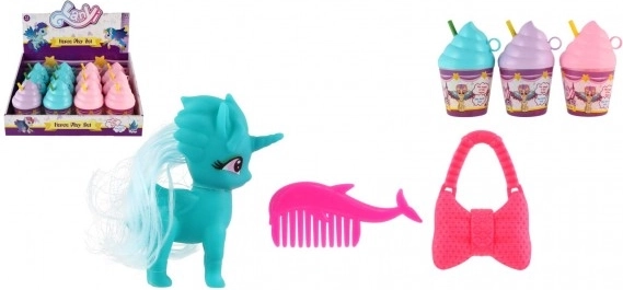 Licorne à coiffer en plastique avec accessoires dans un gobelet glace, 2 couleurs, 8x12 cm