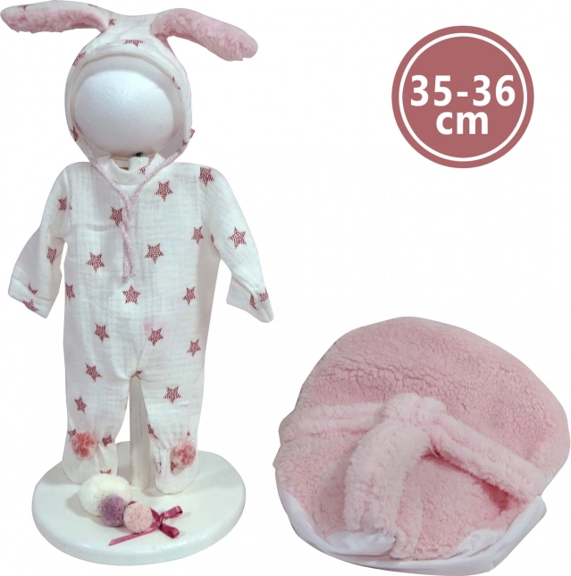 Tenue pour poupée New Born 35–36 cm avec motifs de lapin et matelas doux
