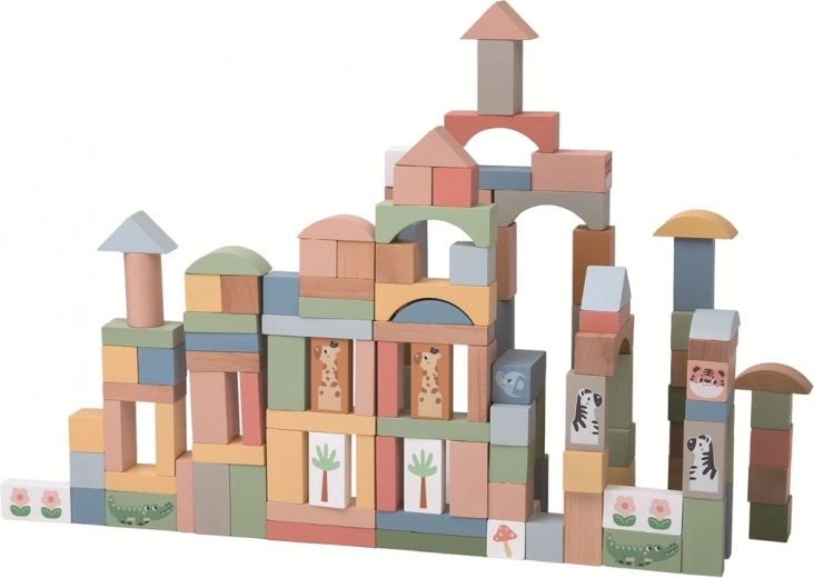 Blocs en bois pastel Safari 120 pcs