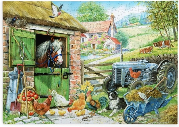 Motif coloré représentant la vie à la ferme