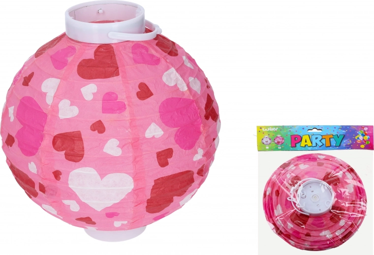 Lampion boule 20 cm à piles avec motif de cœurs