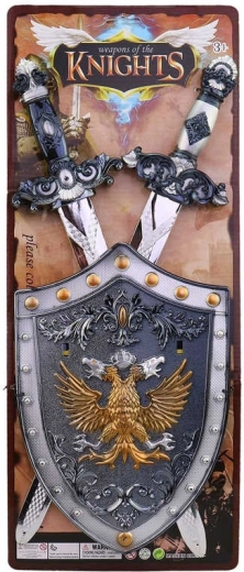 Ensemble de chevalier avec 2 épées et un bouclier