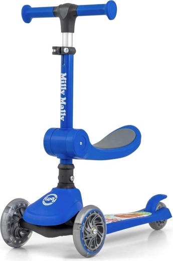 Trottinette d’équilibre enfant à trois roues avec siège Milly Mally Fuzzy bleue