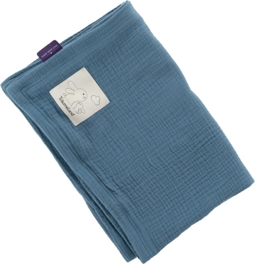 Träumeland couverture en mousseline 100 × 75 cm bleu jean